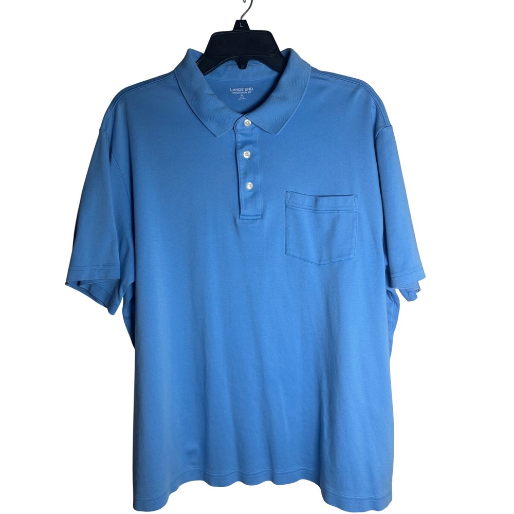 Lands' End Mens XL Blue Polo Shirt Traditional Fit Short‎ Sleeve Casual READ
